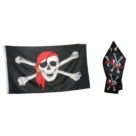 Wholesale Combo Set Pirate Red Hat Bandana 3x5 3’x5’ Flag and 8"x60" Scarf