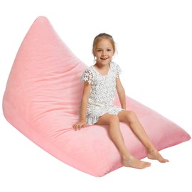 Aubliss Stuffed Animal Storage Bean Bag Chair Cover, 50"x 35" Extra Large Velvet Bean Bags for Kids & Adults, Ultra Soft Zipper Beanbag Toy Storage for Boys Girls - Pink