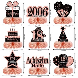 Voxisroma 18th Birthday Girl 9 Pieces Rose Gold Pink Honeycomb Centrepiece Table Decoration Birthday, 18th Birthday Decoration, 18th Birthday Party Decoration Supplies, Gifts for Women for Birthday