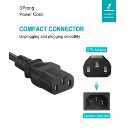 Narpendu Universal 3-Prong AC Power Cable for Computer, TV, Monitor and More, 6 Feet (1.82 Meters), Black