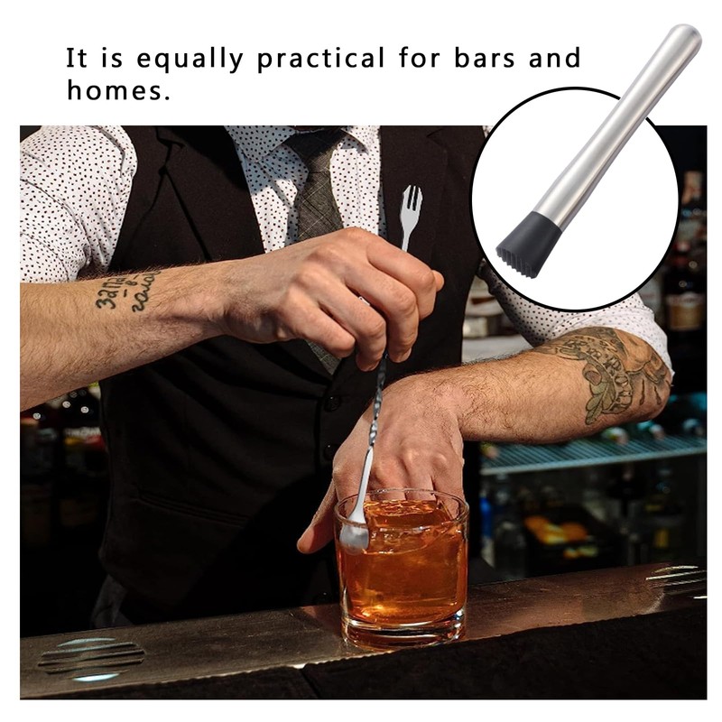 Stainless Steel Cocktail Muddler,20.5 Cm Muddler Multi-Functional,Silver Fruit Ice Crusher