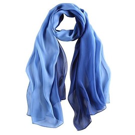 Leidai, women's silk scarf, elegant, lightweight, long, gradient colours, 100% silk, anti-allergy, sun protection - blue