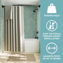 Zenna Home Rustproof Double Curved Shower Curtain Rod, No Drill Adjustable Curved Tension Shower Curtain Rod for Bathroom, Easy Install, Rounded for Extra Room, 50 to 72 Inches, Matte Black