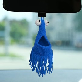 Crochet Yip Yip Car Hanger - Cute Crochet Alien Plant Hanger Car Rear View Mirror Charm Pendant - Crochet Knitted Car Mirror Hanging Accessories - Car Interior Decor Ornament for Women Girls (Blue)