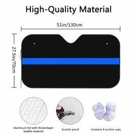 Thin Blue Line Flag Front Windshield Sun Shade Accordion Folding Auto Sunshade for Car Truck SUV-Blocks UV Rays Sun Visor Protector