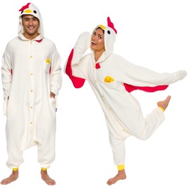 Silver Lilly Unisex Adult Pajamas - Plush One Piece Cosplay Chicken Animal Costume (Beige, X-Large)
