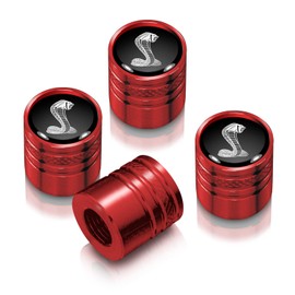 iPick Image for Ford Mustang Cobra in in Black on Red Cylinder-Style Aluminum Tire Valve Stem Caps - Official Licensed