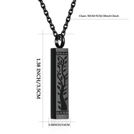 MOSURNSJWY Tree of Life Urn Necklaces for Men Women Bar Cremation Jewelry Keepsake Ashes Necklace Pendent for Human Ashes (Black)
