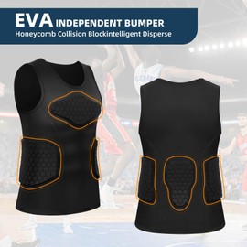 Zicac Men's Compression Padded Shirt Soccer Basketball Protective Gear Chest Rib Guards Black