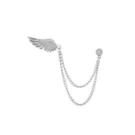 Angel Wings Tassel Chain Brooch. Rhinestone Wings Lapel Pin, Gold Silver Crystal Wings Coat Breastpin Women Men's Suit Accessories (Silver)