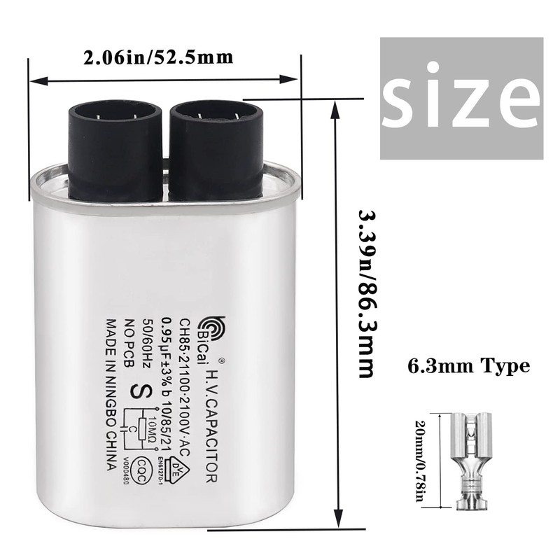 Tnisesm Microwave Capacitor 0.95uF 2100V, High Voltage Capacitor 1/4" Standard
