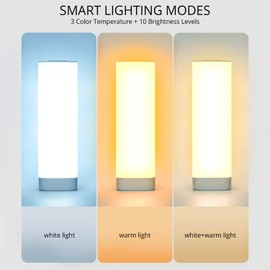 Semlos Led Table Lamp for Bedroom, Reading Night Light with 3 Color and 10 Dimmable Brightness, Bedside Lamp Touch with Remote Control, Desk Lamp for Nightstand, Beds and Office