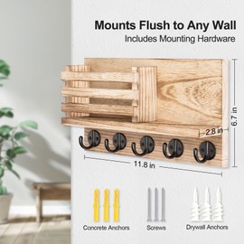 Lwenki Key Holder for Wall – Decorative Wooden Mail Holder and Key Shelf with Mounting Hardware, Installation Guide – Paulownia Wood with 5 Metal Key Hooks (11.8” x 6.7” x 2.8”)