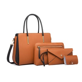 Pahajim Bags for Women Handbags Shoulder Bag,PU Leather Hand Bags 4pcs Purse Set,brown