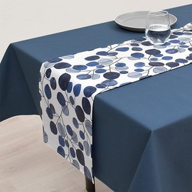 Style Decor W2702220 Laminated Table Runner, Waterproof, Nordic Table Center, 70.9 inches (180 cm), Wipable, Navy, Leaf