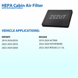 Cabin Air Filter CF12552 Fits Nissan Altima 2019-2024, Infiniti QX60 2022-2023, QX50 2019-2024, QX55 2022-2025, Rogue 2022-2025, Honeycomb Structured and Activated Carbon Beads, Durable and sturdy