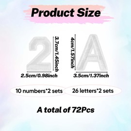72 Pieces Letters Iron On Patches A-Z Numbers 0-9 Bolt Patches with Letters and Numbers Iron on Letters Patches Letters Patches Applique for DIY Clothes Shoes
