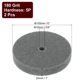 sourcing map 2pcs 6" x 1" 180 Grit 5P Nylon Fiber Polishing Wheel with 5/8" Arbor, Bench Grinder Wheel Abrasive Buffing Deburring Wheels Disc for Bench Grinder Buffing Machine