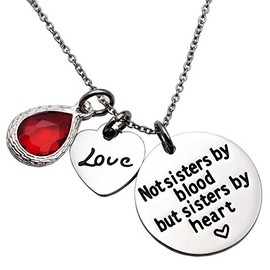 Not Sister By Blood But Sisters By Heart Necklace Birthstone Heart Necklace