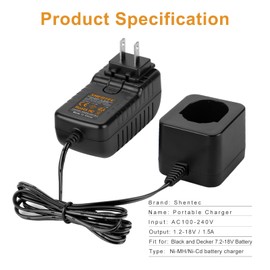 Shentec 7.2V-18V Battery Charger Compatible with Black&Decker PS120 PS130 PS140 Ni-MH/Ni-Cd Pod Style Batteries