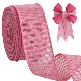 TONIFUL Burlap Wired Ribbon, 1-1/2 Inch Faux Burlap Ribbons, Pink Burlap Ribbon for Christmas, Home Decor, Gift Wrapping, Tree Topper Bow, Wreath, Outdoor Decoration, DIY Crafts (10 Yards）