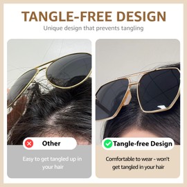 TJUTR Oversized Tangle‑Free Aviator Sunglasses for Women & Men, Polarized UV400 Shades, Square Metal Frame with Double‑Bridge