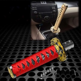 JDMBESTBOY Samurai Sword Red Black Shift Knob Shifter Alloy Katana Adapters Universal 20cm