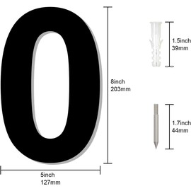 8" Stainless Steel Large Floating House Numbers, Black Metal Modern House Numbers for Outside, Anti-Rust Easy To Install Address Numbers for House with Nail Kit, Number 0