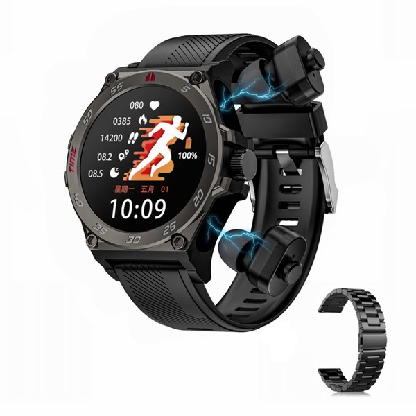 LC18 Smart Watch with Earbuds 1.53 Inch Round Smartwatch Built-in