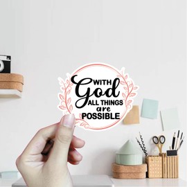(5Pcs) with God All Things are Possible Sticker Christian Sticker God Decal Waterproof Vinyl Stickers Adult for Laptop Kindle Car Tumbler Water Bottle Mug Phone Notebook - Size 3”x2,5”