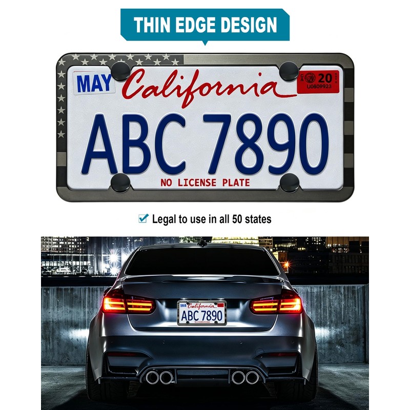RCKJNJ American Flag License Plate Frames- Heavy Duty Stainless Steel