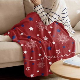 4th of July Throw Blanket Red Blue Stars Firework Blankets and Throws, Freedom America Blanket for Couch Bed Sofa, Soft Cozy Flannel Fleece Blanket for Independence Day Memorial Day All Season 40x50
