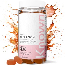 Known Tasty Clear Skin Gummies - with Vitamin C, Zinc & Gut-Friendly Bacteria - Supports Skin - Natural Orange Flavour - 60 Gummies, 1 Month Supply