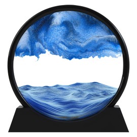AXELIP Moving Sand Art Picture, Liquid Motion 3D Deep Sea Sandscape in Motion, Dynamic Round Glass Sand Picture Relaxing Desktop Home Office Work Decor (Blue, 12 inch)