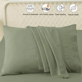 SONORO KATE Luxury Pillowcase Set Brushed Microfiber 1800 Bedding - Wrinkle, (Sage, 2 Pillowcases Standard)
