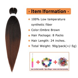 Ubeleco Braiding Hair Pre Stretched 24 Inch 8 Packs Ombre Braiding Hair Professional Soft Braiding Hair Yaki Texture, No Itch, Hot Water Setting Hair Extensions for Braids (24in,1B/30)