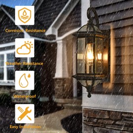 Milaii 18.5" H Copper Outdoor Wall Lights Exterior Waterproof Wall Sconce Light Fixture E26 Socket Oil Rubbed Bronze Porch Light with Clear Glass Lantern Wall Lamp for Front Porch Garage Patio