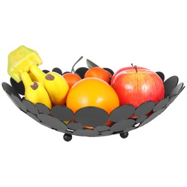 Fruit Bowl Basket 11.4 x 3.5 inches, Metal Creative Table Fruit Tray, Table Centerpiece Fruit Bowl, Decorative Countertop Fruit Holder, Iron Large Fruit Plate Round Storage Tray for Bread Fruit