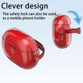 for Beats Studio Buds/Buds + Case Cover,Wireless Earphone TPU Protective Cover Drop-Proof, Scratch-Proof, Shock-Proof,Reserved Charging Port,Case for Studio Buds +(Clear-Red)