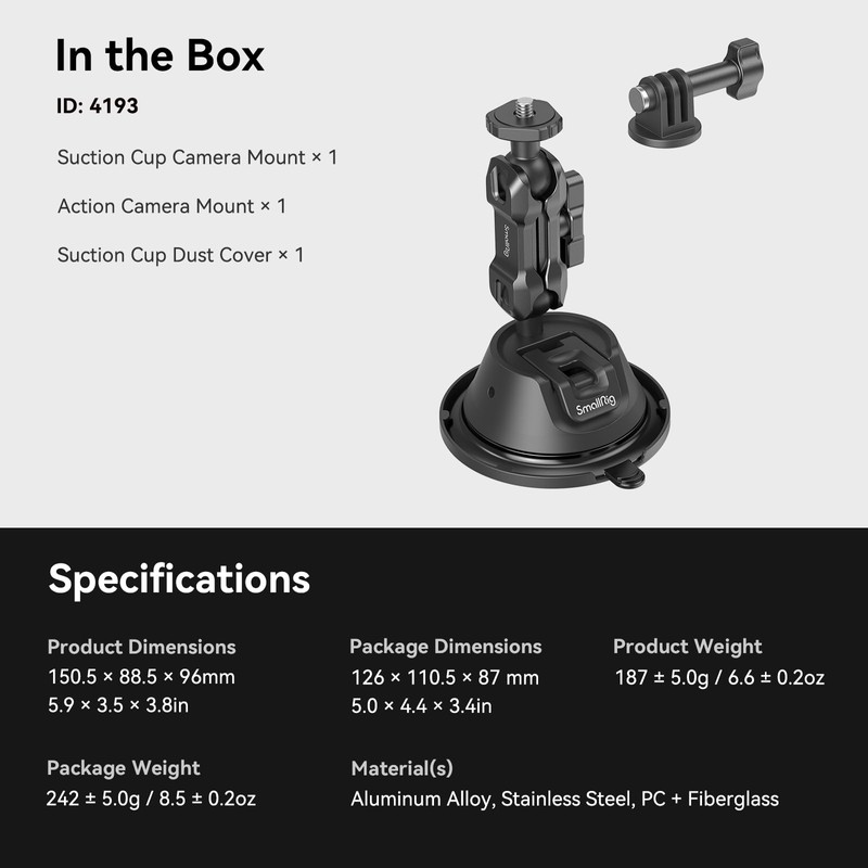 SMALLRIG Suction Cup Mount Dual Layer Suction Cup Mount for