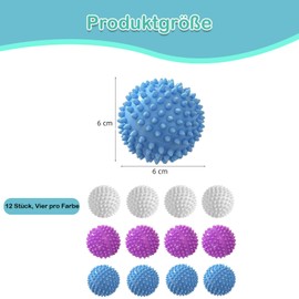 Vimmvid Pack of 12 Tennis Balls Dryer, Dryer Balls for Tumble Dryers Dryer Balls for Down Jackets for Down Jackets for Home Clothing Cleaning Laundry (Blue, White, Purple)