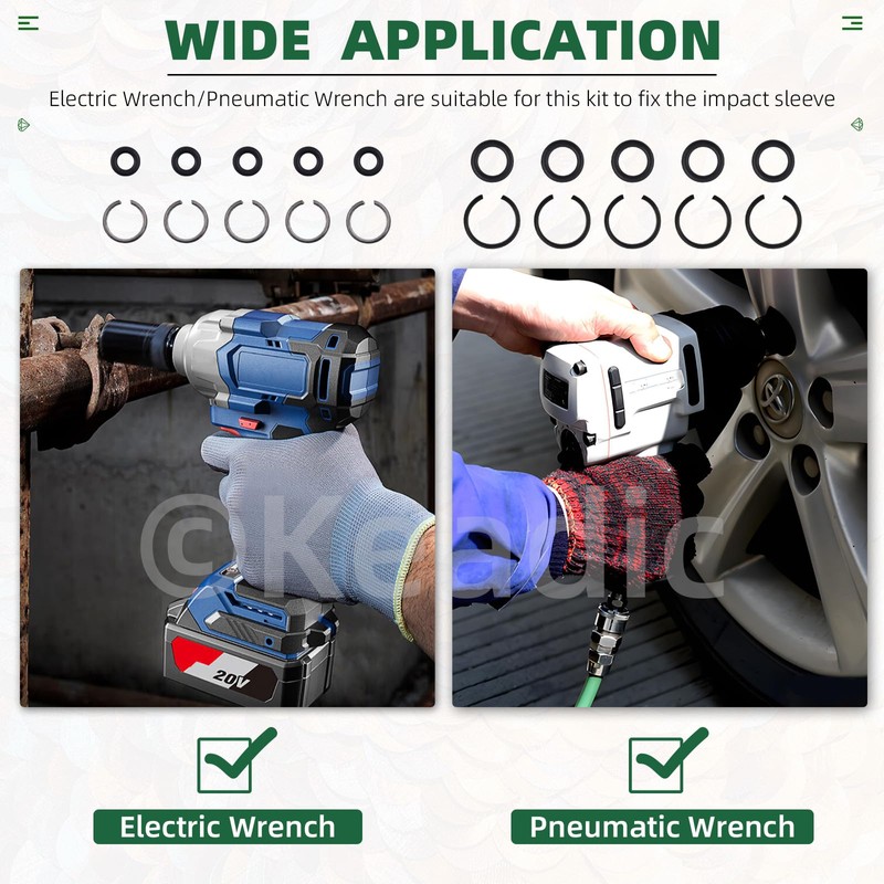 Keadic 10 Set Impact Wrench Retainer Rings with O-Ring, 1/2”