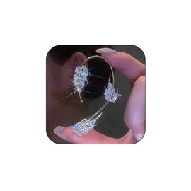 Kenjudess Sparkling Rhinestone Wheat Ear Cuffs 2Pcs Vintage Leaf Cartilage Ear Wrap Non-Pierced Fake Earrings Prom Party Festival Accessories for Women (Silver)