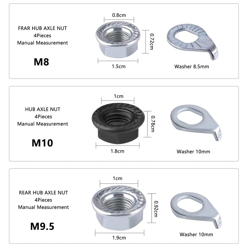 Pack of 12 Bicycle Axle Nuts, Flange Nuts, Flange Nuts