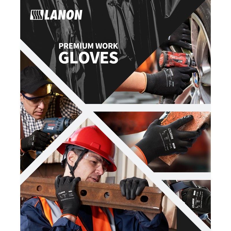 LANON 12 Pairs PU Professional Work Gloves, Multi-Purpose Work Gloves