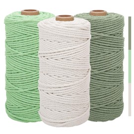Macrame Yarn 3 mm x 100 m, Macrame Yarn Set Green, Cotton Macrame Cotton Yarn, Cotton Rope, Macrame Yarn, Colourful Cotton Craft Cord for Hanging, Plant Hanger, Crafts, Knitting