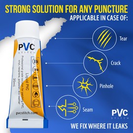 PVC Stitch Liquid Repair Patch for Air Mattresses, Waterbeds, Glue Inflatable Boats, Rafts, ISUPs, Above-Ground Pools, Bouncy Houses, Hot Tubs, Air Tracks, Works on Blow up PVC & PU Inflatables