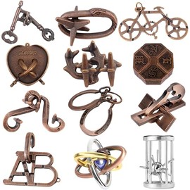 12Pcs Brain Teaser Puzzles for Adults and Teens, 3D Metal Puzzle Set with Various Difficulty Levels, IQ Logic Challenge Disentanglement Game, Fun Hand