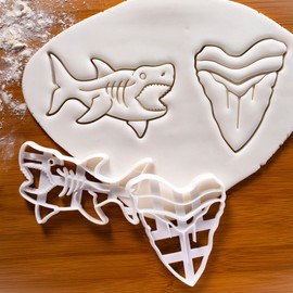 Set of 2 Megalodon Cookie Cutters (Tooth & Shark Shapes), 2 Pieces Bakerlogy