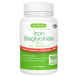 Igennus Healthcare Nutrition Igennus High Absorption Chelated Iron Bisglycinate 20mg with Vitamin C, 6 Month Supply, Gentle Formula, Clean Label & Targeted Release, for Women and Men, One Daily, Vegan, 180 Tablets